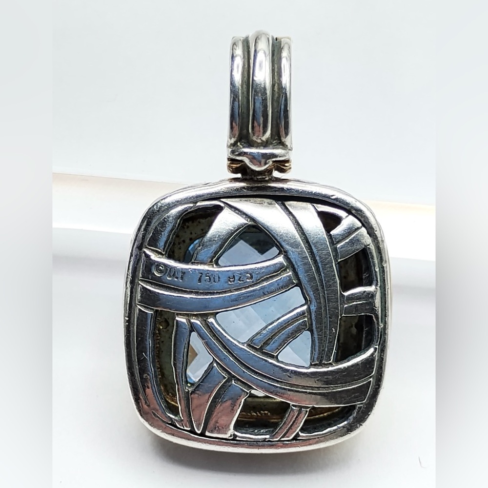 David Yurman Albion 14mm Blue Topaz Pendant Enhancer With Gold - Picture 6 of 6